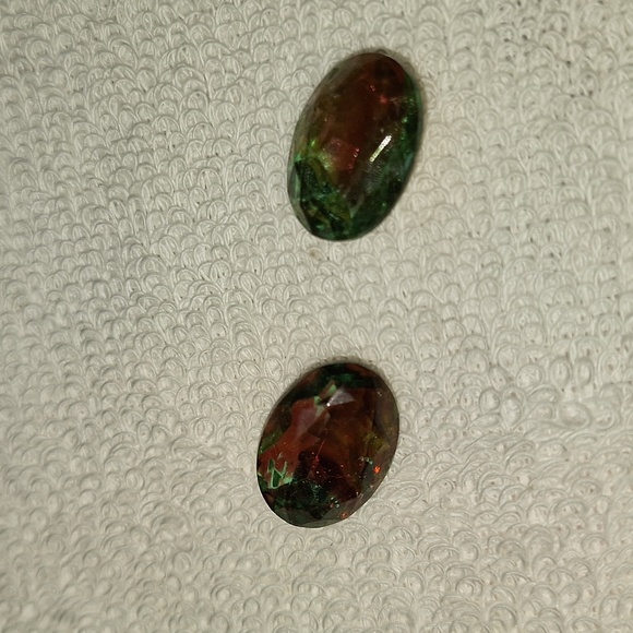 Watermelon tourmaline 2 faceted stones foil leaf back side. 1 Watermelon slice - Picture 5 of 5